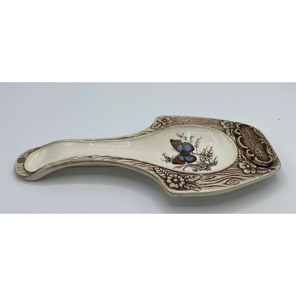 Vintage Treasure Craft Spoon Rest Butterfly Wood Look Farmers Market LA Souvenir - Picture 7 of 9